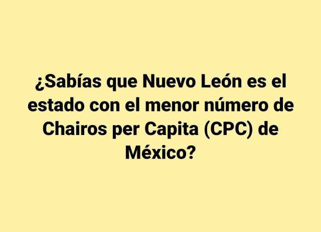 Sabías que Nuevo León es el estado con el menor número de Chairos per Capita (CPC) de México