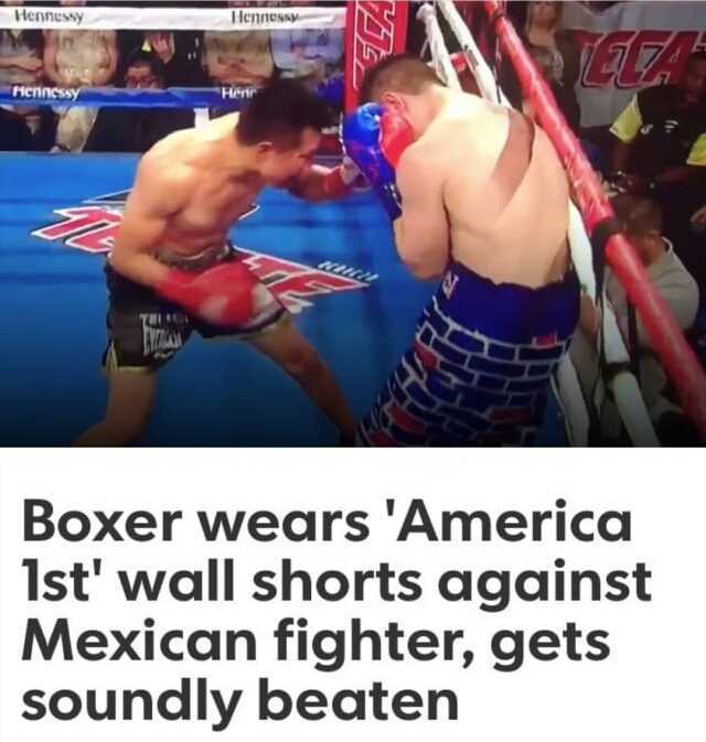 Schicsy HChness HCTincss Hernr Boxer wears America Ist wall shorts against Mexican fighter gets soundly beaten