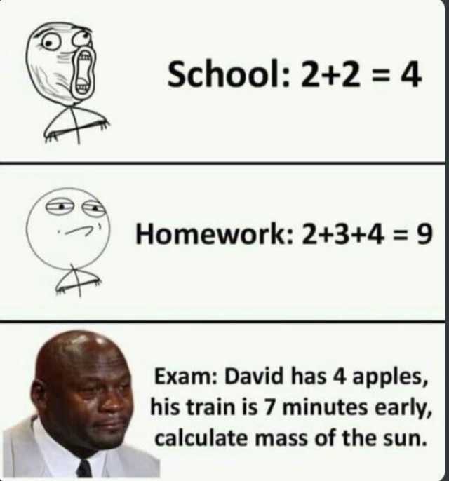 School 2+2 4 Homework 2+3+4= 9 Exam David has 4 apples his train is 7 minutes early calculate mass of the sun.
