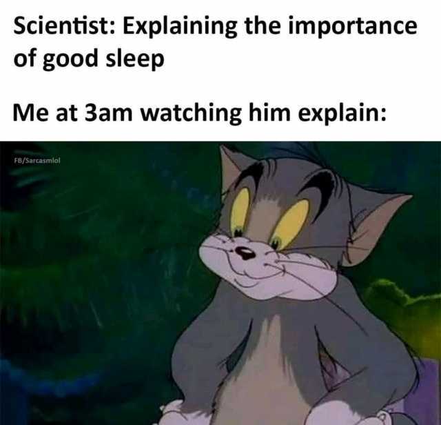 Scientist Explaining the importance of good sleep Me at 3am watching him explain FB/Sarcasmlol 