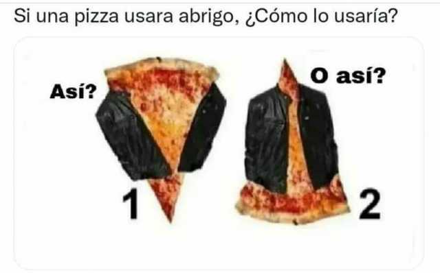 Si una pizza usara abrigo Cómo lo usaría O así Asi 2
