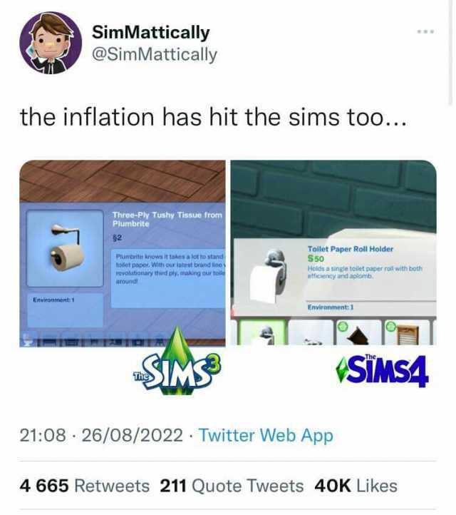 SimMattically @SimMattically the inflation has hit the sims too... Pu ny Tissue from 32 Toilet Paper Roll Holder S50 Plumbrito Knows it takus a lot to stand paymungPY maapa9 our tone Hoids a single toilet paper roll with both enci