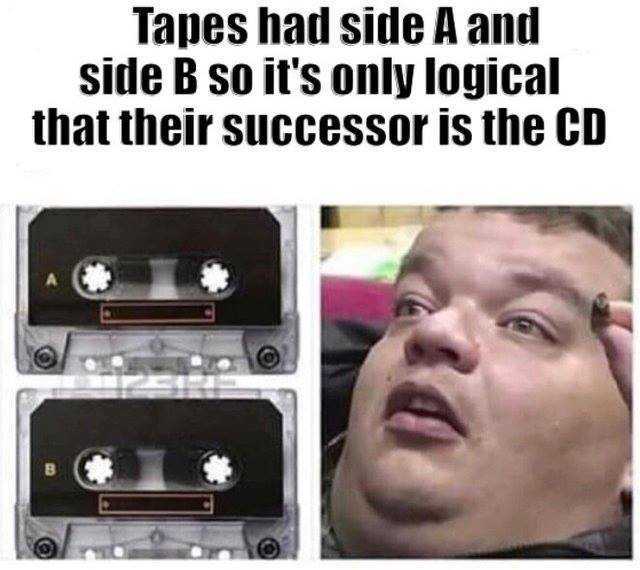 Tapes had side A andl side B so its only logical that their successor is the CD 