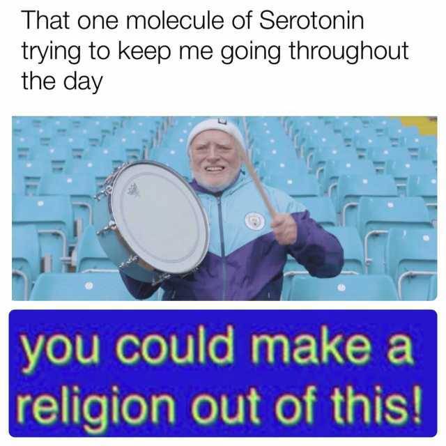 That one molecule of Serotonin trying to keep me going throughout the day you could make a religion out of this!