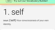 antonym.com find antonyms.. NEW Try out our Vocabulary Builder! 1. self noun. (sElf) Your consciousness of your own identity. Antonynms unconsciousness fat person introvert good guy