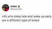 CHRIS @morechriis mfs who sleep late and wake up early are a different type of breed
