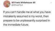 Frank Whitehouse @WheelTod If you cant handle me at what you have mistakenly assumed is my worst then prepare to be unpleasantly surprised in the immediate future.