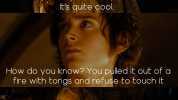 Hold out your hand Frodo. Its quite cool How do you know You pulled it out of a fire with tongs and refuse to touch it