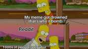 Me wM EEE My meme got drowned -thats why it bomb. Y Reddit ELE E 1000s of people seen your meme and it sucked.