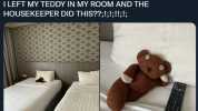 myraasknfai @chocolatadisco ILEFT MY TEDDY IN MY ROOM AND THE HOUSEKEEPER DID THIS;1;!;;!; OO DOCD DOO DOOO( OOOO(