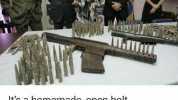 Police in Brazil seized this Or-tier weapon from a drug cartel. Its a homemade open-bolt blowback fully automatic .50 BMG submachine-gun Apparently it actually works and they make things like this to engage police armored cars fai