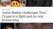 ry CULTURE Justin Bieber challenges Tom Cruise to a fight and no one knows why 