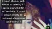 t-its a drink anyone can drink monster HOWEVER ppl should be mindful that it is part of emo/ goth culture so drinking it / taking pics with it for an aesthetic if ur not alt can actually be cosidered affensive so just b careful ! 