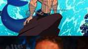 Aquaman animado posando como la Sirenita