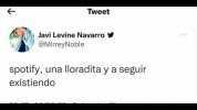 Tweet Javi Levine Navarro @MirreyNoble spotify una lloradita y a seguir existiendo