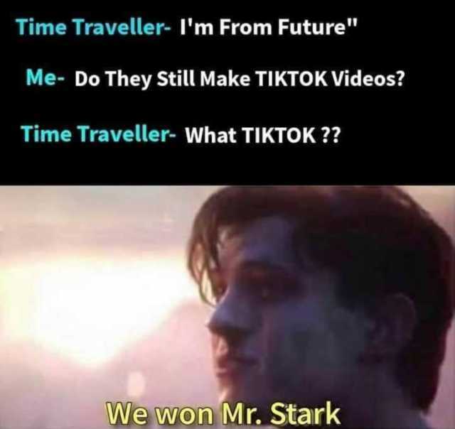 Time Traveller- Im From Future Me- Do They Still Make TIKTOK Videos? Time Traveller- What TIKTOK?? We won Mr. Stark 