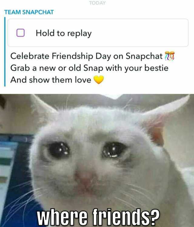 TODA TEAM SNAPCHAT O Hold to replay Celebrate Friendship Day on Snapchat 7 Grab a new or old Snap with your bestie And show them love Where friends