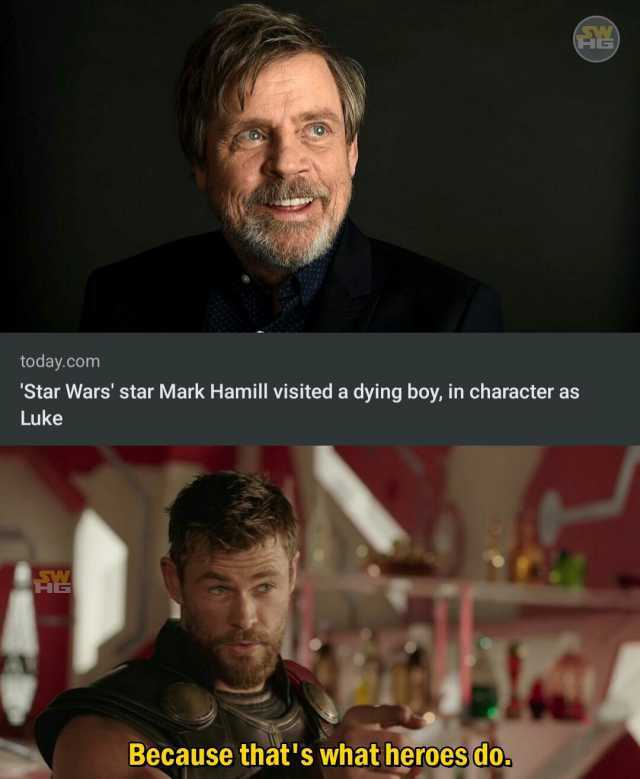 today.com Star Wars star Mark Hamill visited a dying boy in character as Luke Because thats what heroes do.