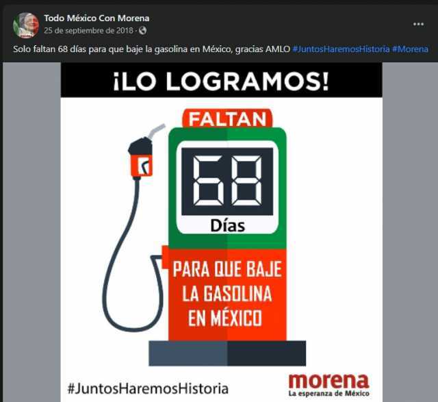 Todo México Con Morena 25 de septiembre de 2018 Solo faltan 68 días para que baje la gasolina en México gracias AMLO #JuntosHaremosHistoria #Morena iLO LOGRAMOS! FALTAN 68 Días PARA QUE BAJE LA GASOLINA EN MEXICO morena #Junto