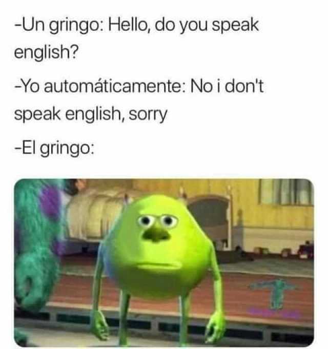 -Un gringo Hello do you speak english -Yo automáticamente No i dont speak english sorry -El gringo