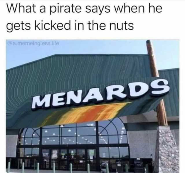 What a pirate says when hee gets kicked in the nuts @a.memeingless.life MENARDS