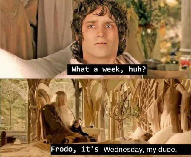 What a week huh Frodo its Wednesday my dude.