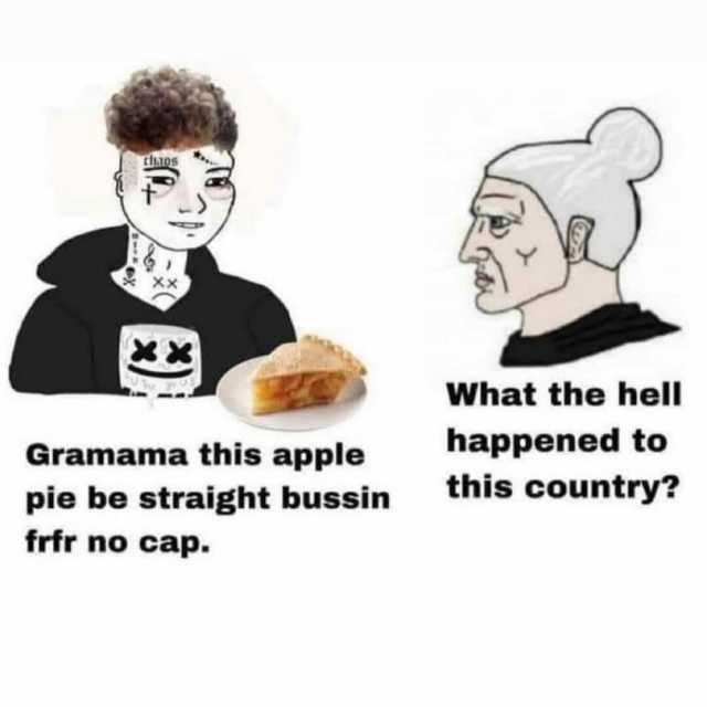 What the hell happened to this country Gramama this apple pie be straight bussin frfr no cap.
