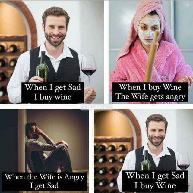 When I get Sad I buy wine When I buy Wine The Wife gets angry When the Wife is Angry I get Sad When I get Sad I buy Wine