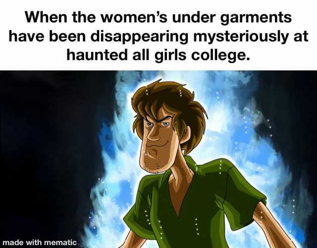 When the womens under garmnents have been disappearing mysteriously at haunted all girls college. made with mematic
