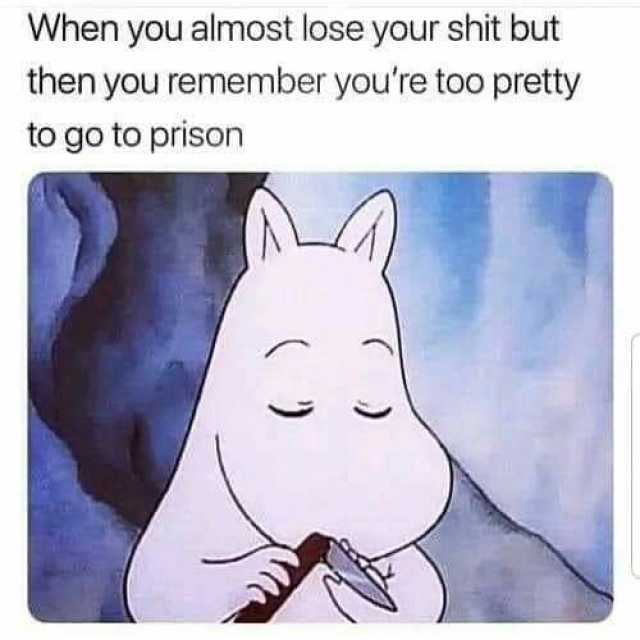 When you almost lose your shit but then you remember youre too pretty to go to prison