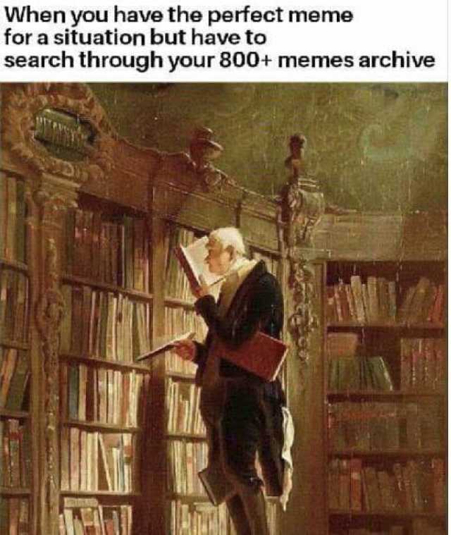 When you have the perfect meme for a situation but have to search through your 800+ memes archive