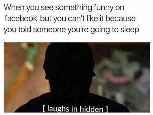 When you see something funny on facebook but you cant like it because you told someone youre going to sleep [laughs in hidden 1