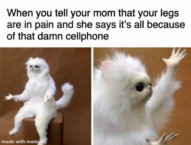 When you tell your mom that your legs are in pain and she says its all because of that damn cellphone made with mematicc