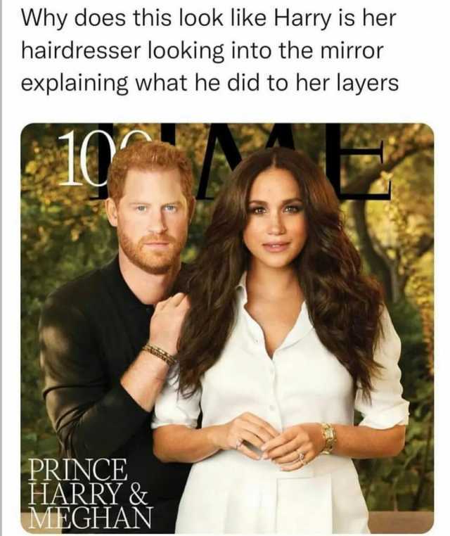Why does this look like Harry is her hairdresser looking into the mirror explaining what he did to her layers 10 ar PRINCE HARRY & MEGHAN