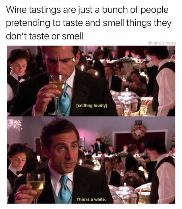 Wine tastings are just a bunch of people pretending to taste and smell things they dont taste or smell @tank.sinatra [sniffing loudly] This is a white. 
