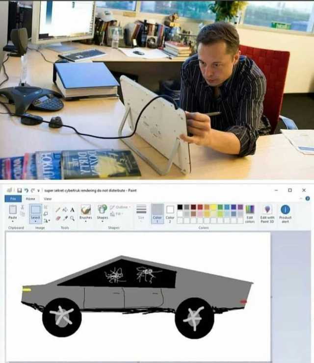 Elon Musk dibujando la camioneta Tesla