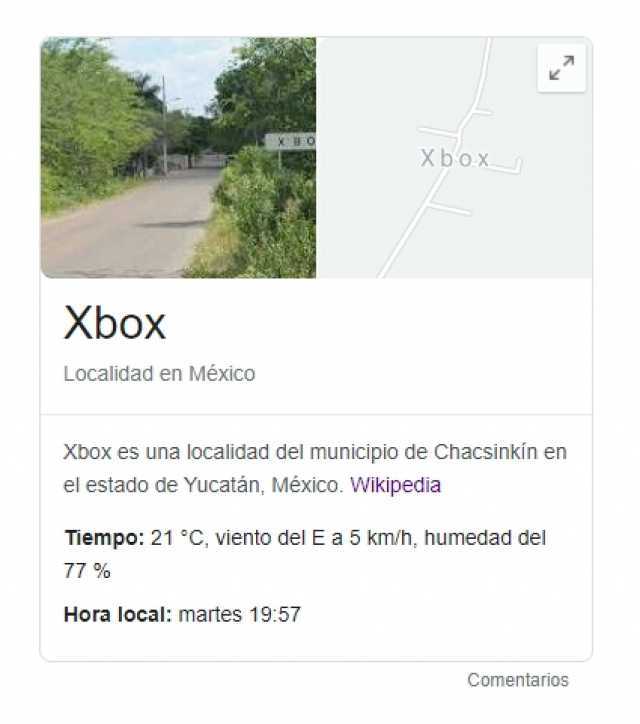 Xbox Xbox Localidad en México Xbox es una localidad del municipio de Chacsinkin en el estado de Yucatán México. Wikipedia Tiempo 21 °C viento del E a 5 km/h humedad del 77 % Hora local martes 1957 Comentarios