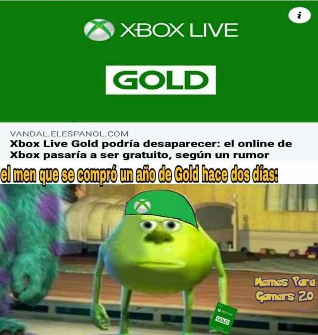 XBOXLIVE GOLD Xbox Live Gold podría desaparecer el online de Xbox pasaría a ser gratuito según un rumor VANDAL.ELESPANOL.COM e men que se conproun año de Gold iace dos das Lzmes \ca mars 2o eKLNE GOLD