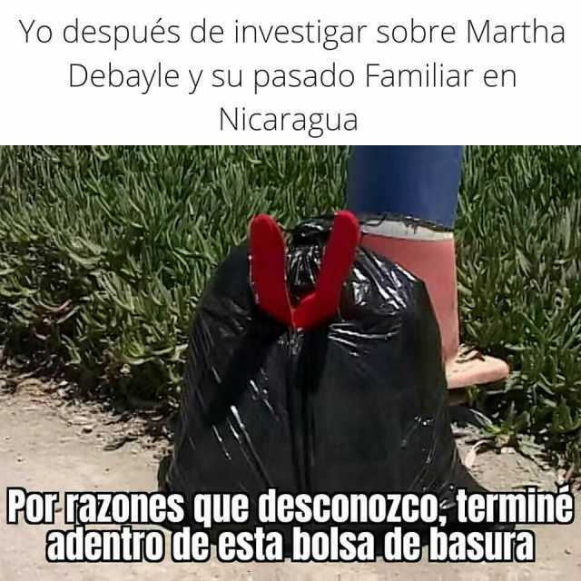 Yo después de investigar sobre Martha Debayle y su pasado Familiar en Nicaragua POFrazons que desConozco;termine adentro deGesta bolsade.basura