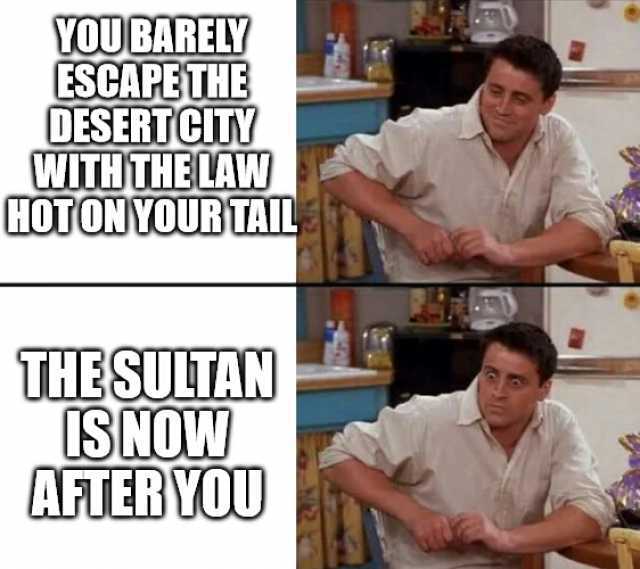 YOU BARELY ESCAPETHE DESERTCITY WITHTHELAW HOT ON VOURTAIL THESULTAN (SNOW AFTERYOU