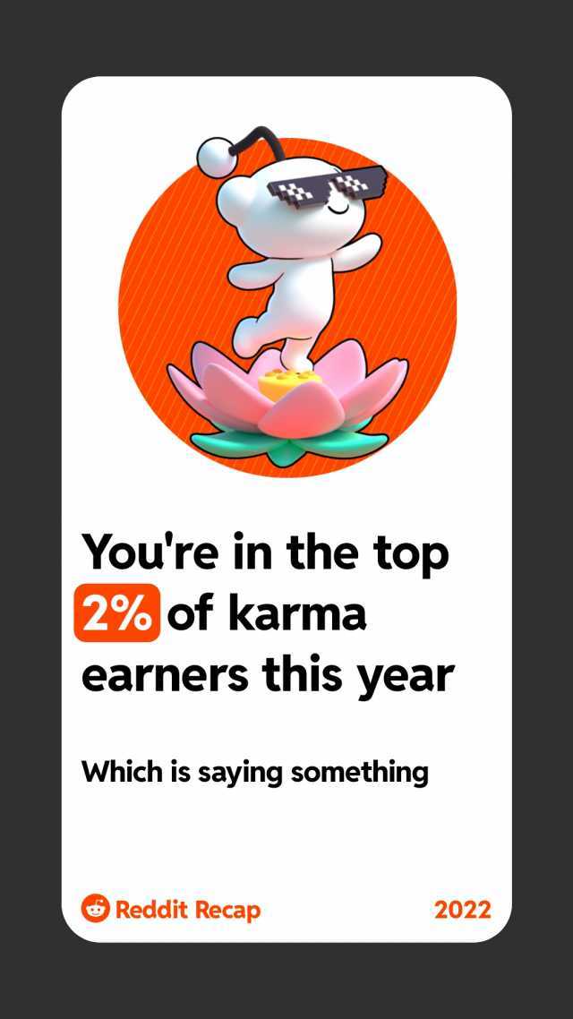 Youre in the top 2% of karma earners this year Which is saying something Reddit Recap 2022